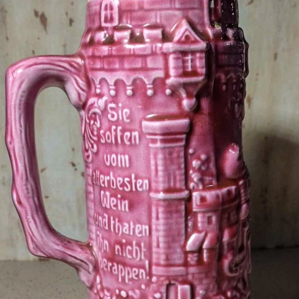 RARE find red castle and knight medieval scene Holland Beer Stein Mug